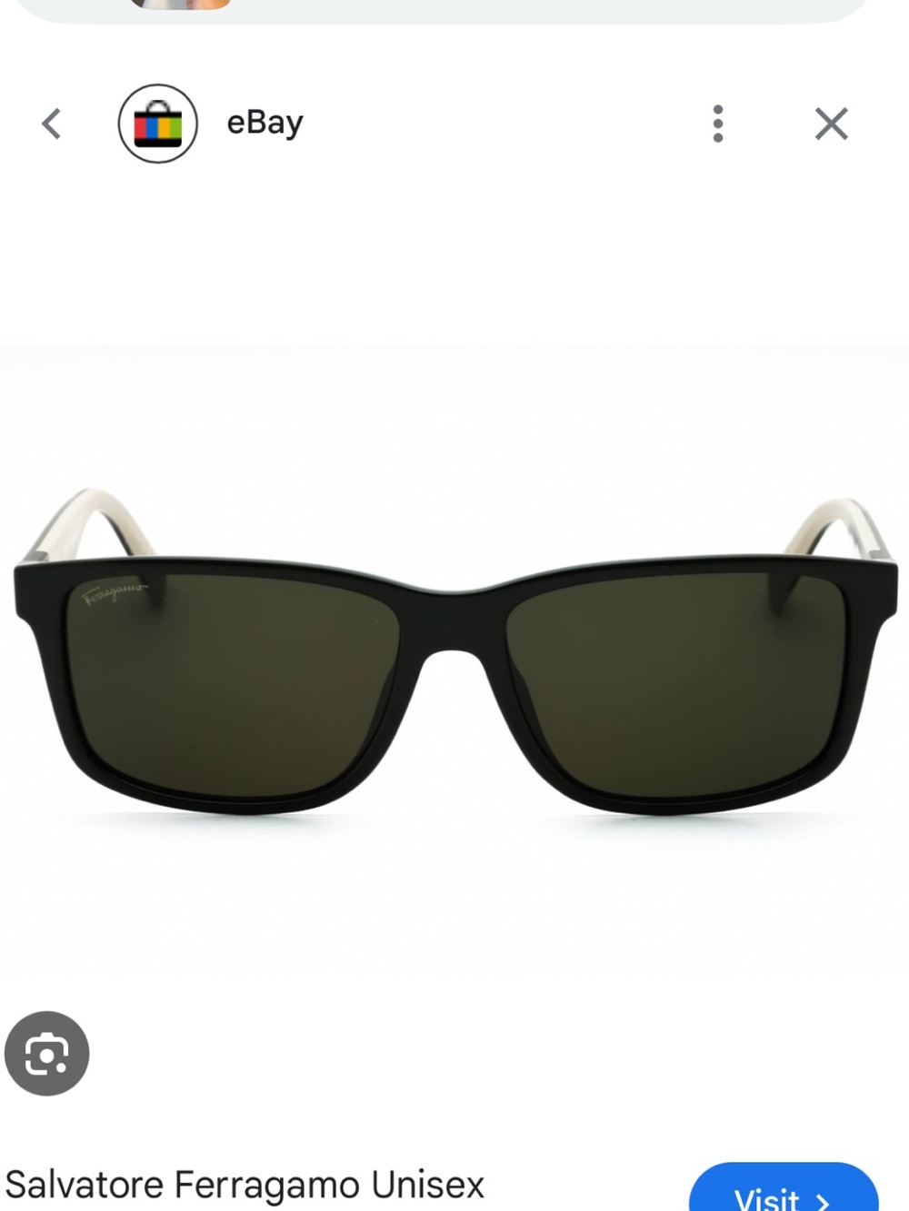 Salvatore Ferragamo Black Frame Dark Green Lens Beige Temples Sunglasses